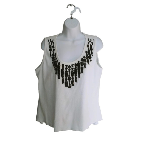 Jessica Ribbed Tank Top White Black Rhinestones 1X - Picture 1 of 6